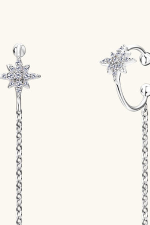 Silver moissanite starburst threader earrings with chain detail