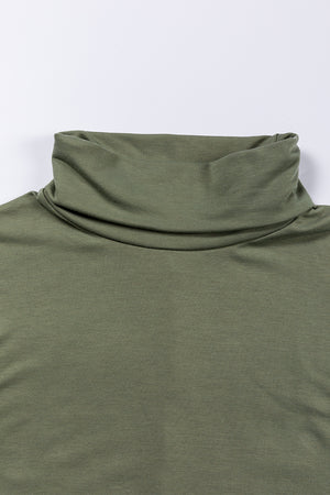 Army green tunic with draped cowl neckline