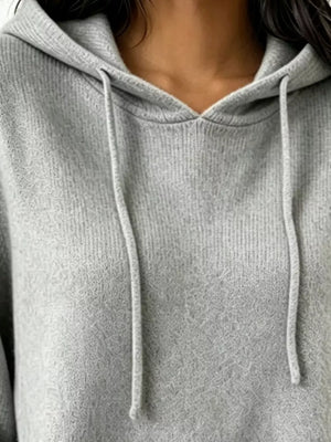Cozy Ribbed Long-sleeve Hooded Sweater in White, view 17