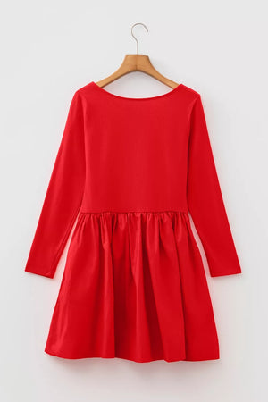 U Neck Long Sleeve Fit And Flare Mini Dress, model styling view