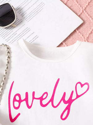 Children S Letter Long Sleeve Top And Denim in White, side view