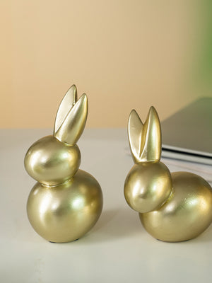 Elegant gold resin rabbit figurines, abstract contemporary decor