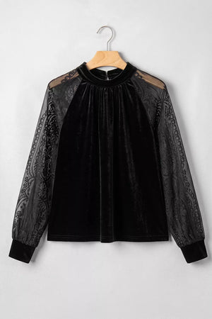 Solid Sheer Lace Velvet Blouse, fit detail