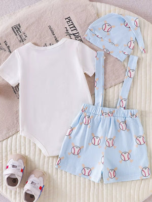 Children's Baseball Bodysuit And Suspender Set in Light Blue, fit detail