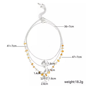 3-piece Bohemian Layered Alloy Necklace in Silver, fabric detail