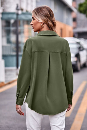 Oversized utility shirt in Matcha Green with a pleated back detail.