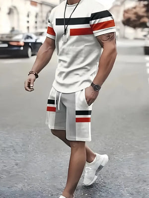 Men's Full Size Round Neck Tee And Shorts Set, front view