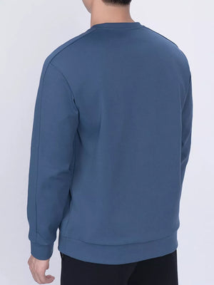 Men's Dusty Blue zippered sweatshirt, long sleeve, crew neck, casual athletic style.