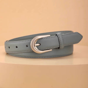 Grey cowhide leather belt with silver buckle and adjustable holes