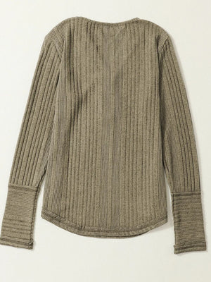 Textured henley shirt in matcha green with ribbed cuffs and hem