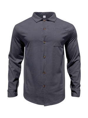 Men's Full Size Button Up Long Sleeve Shirt And Pants Set, model styling view