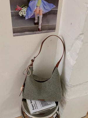 Tassel Woven Shoulder Bag in Sky Blue, front view