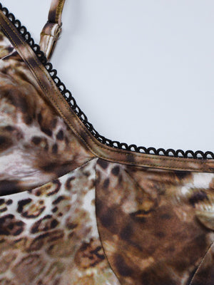 Leopard print cami top with black lace trim detail
