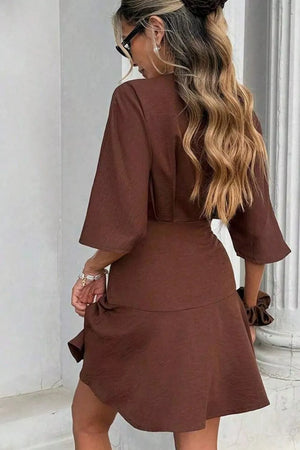 Surplice Half Sleeve Mini Dress in Burgundy, side view
