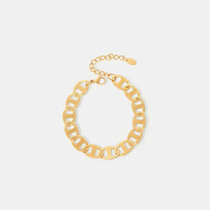 Textured gold oval link bracelet with adjustable chain