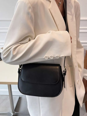 Pu Leather Small Shoulder Bag in Black, model styling view
