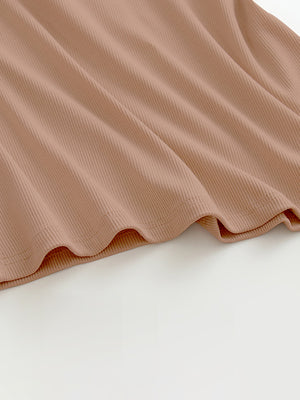 Camel ribbed halter tank top with built-in bra detail