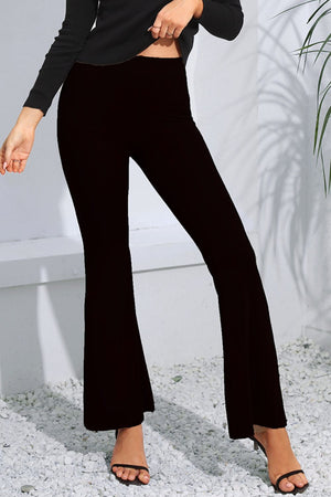Black flare leggings with a high waist and a sculpted fit.