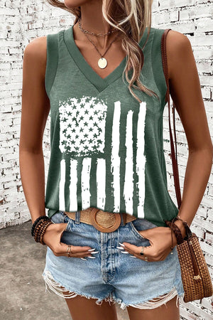Distressed flag graphic v-neck tank top in black forest