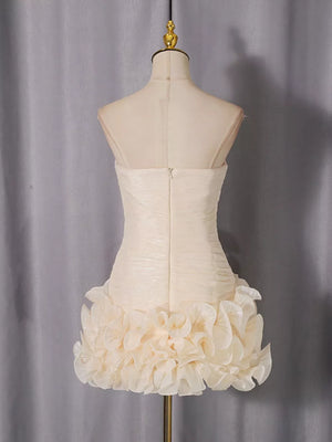 Strapless Ruffle Ruched Mini Dress in Apricot, back view
