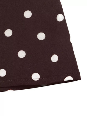 Polka Dot Flare Sleeve Tie Neck Dress in Coffee Brown, editorial view