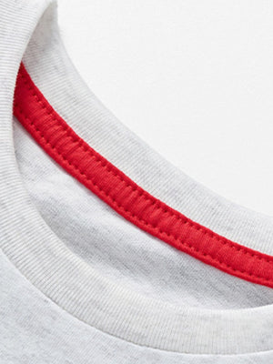 Toddler grey cotton crew neck tee with red contrast stitching detail