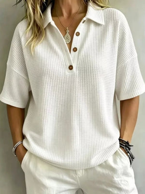 Full Size Waffle Knit Polo Top Plus Size, front view