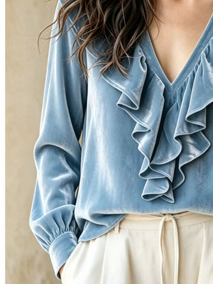 V-neck Long-sleeve Top in Sky Blue, product detail
