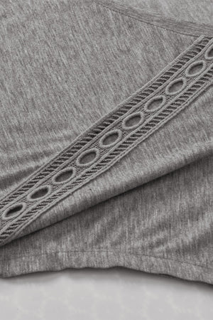 Dark Gray dolman sleeve tunic with lace inset detail on the sleeve.