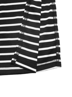 Chic black and white striped midi dress with side slit detail.