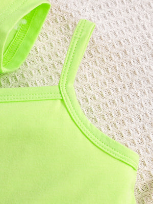 Light Green toddler crop top with spaghetti straps, cotton blend fabric.