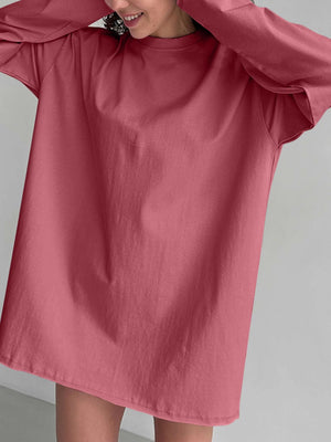 Oversized cotton jersey top in Deep Rose with a relaxed fit and crew neck.
