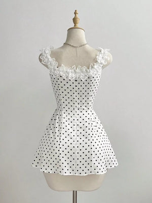 Polka Dot Lace Trim Mini Dress, back view