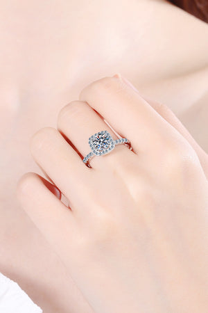 Silver cushion halo engagement ring with pave band in 925 sterling silver