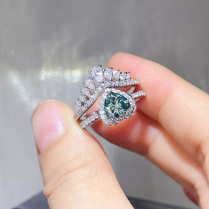 2 Carat Heart-shaped Crown 925 Sterling Moissanite Ring Set in Turquoise, side view