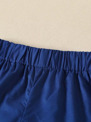 Blue cotton baby shorts with elastic waistband detail