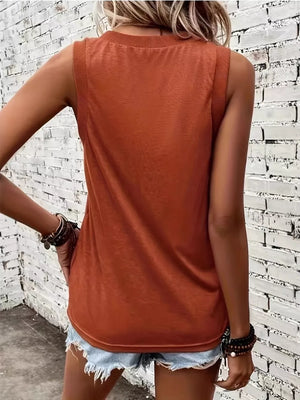 V-neck Ribbed Trim Tank in Black, back view