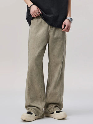 Men's Vintage Wash Wide Leg Pants in Khaki, front view