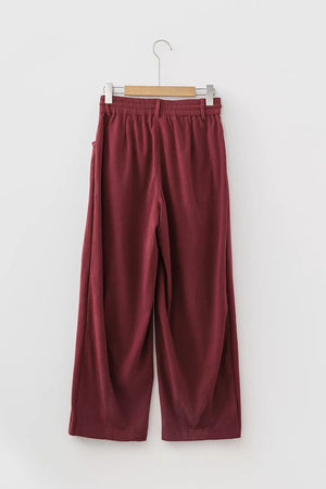 Elastic Waist Drawstring Corduroy Casual Pants in Burgundy, alternate angle