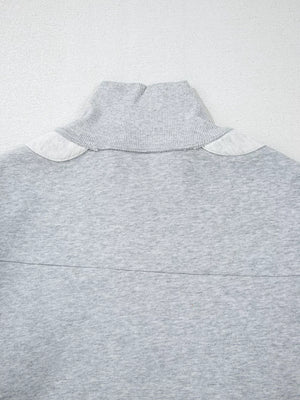 Half Zipper Collared Drop Shoulder Sweatshirt in Light Gray, back view