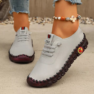 Round Toe Lace Up Sneakers in Grey, back view