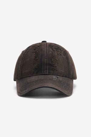 Distressed baseball cap in Chestnut with frayed details.