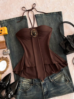 Embellished Front Halter Neck Cami, fabric detail
