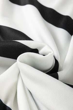 Black and white striped loungewear fabric detail