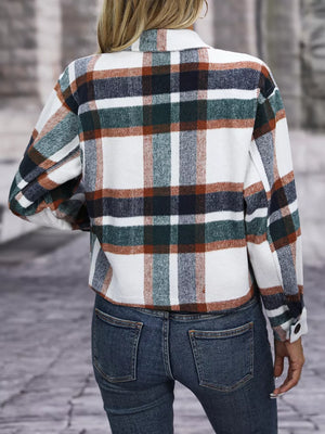 Plaid pocketed jacket with classic collar in Black Forest, button-down, cropped