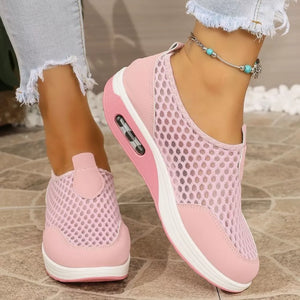 Round Toe Mesh Sneakers in Pink, close-up detail