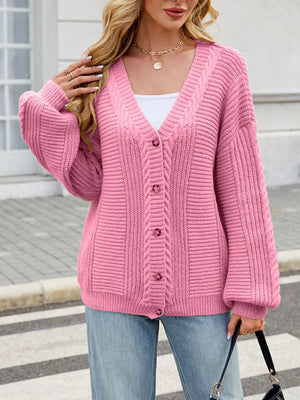 Cable Knit Button-up Cardigan in Black, view 13