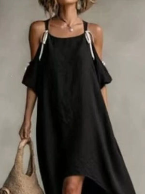 High-low Cold Shoulder Maxi Dress in White, fabric detail