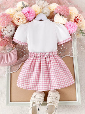 Children's Heart Short Sleeve Top And Skirt Set in Pink, fabric detail
