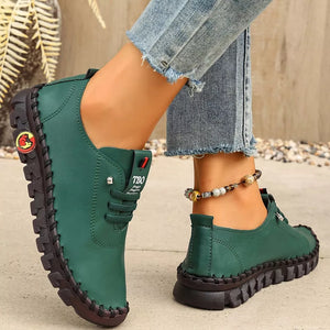 Round Toe Lace Up Sneakers in Grey, editorial view